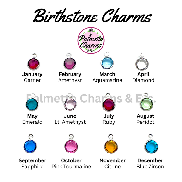 Palmetto Charms birthstone channel drop charms.