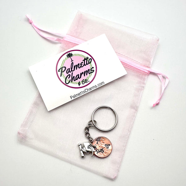 A high school graduation keychain arrives ready for gift giving.