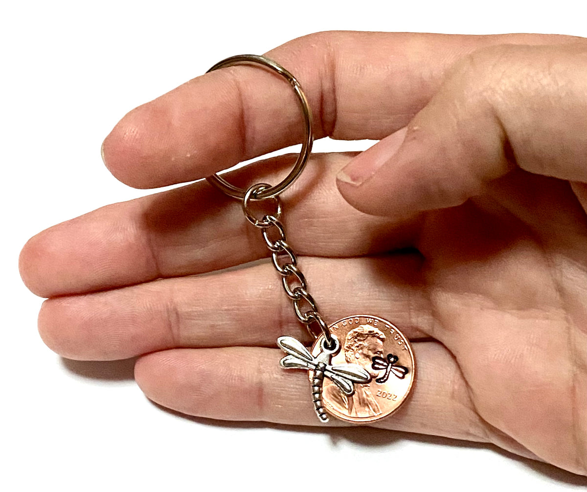 Dragonfly Gift Lucky Penny Keychain, Engraved Design with Charm – Palmetto  Charms & Etc.