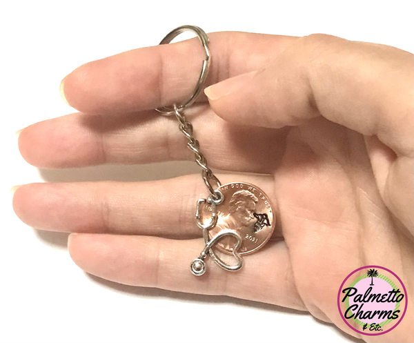 This Stethoscope Heart Silver Charm is perfect for Nurses, and the Caduceus symbol hand stamped Lincoln Cent is our way of honoring the Medical field.