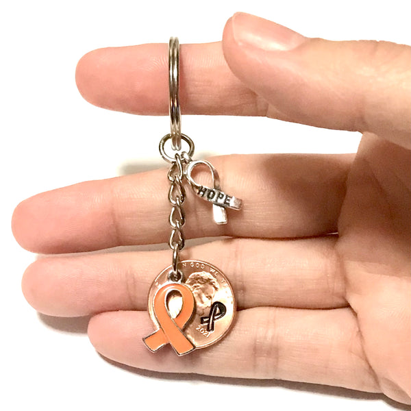 Kidney Cancer Awareness Orange Ribbon Lucky Penny Keychain