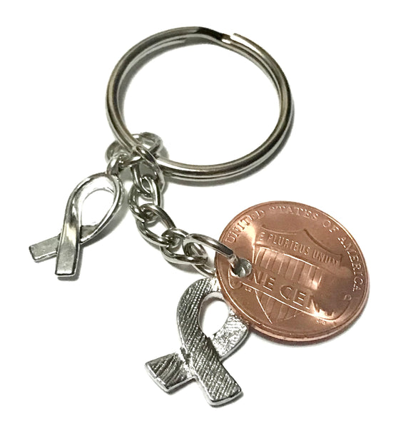 Kidney Cancer Awareness Orange Ribbon Lucky Penny Keychain