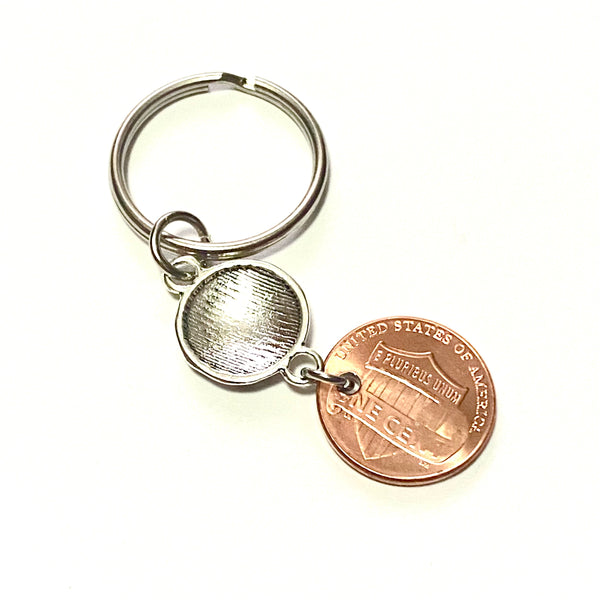 The soccer ball charm on this lucky penny keychain is made of zinc alloy material.