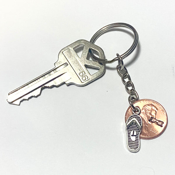 Flip Flop Charm, Sunglasses Stamped Lucky Penny Keychain