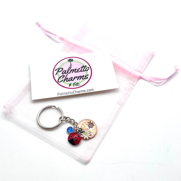 Personalize your ladybug keychain with birthstone of your choice.