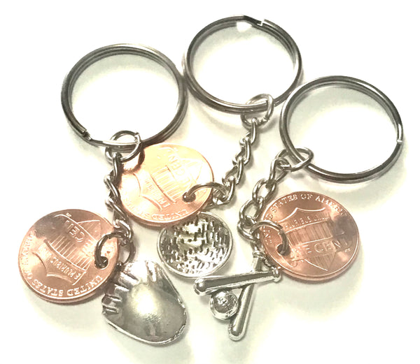 Baseball Charms Engraved Lucky Penny Keychains