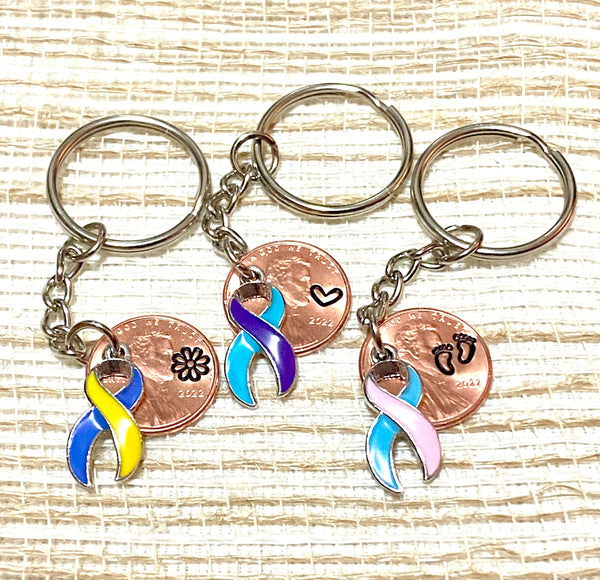 Down Syndrome, Suicide Prevention, SIDS Awareness Lucky Penny Keychains.