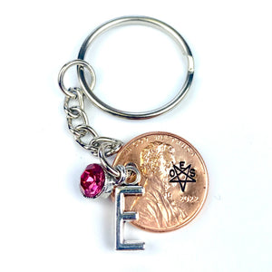 Personalize your Order of Eastern Star Lucky Penny Keychain with your birthstone and initial.