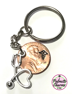 This Stethoscope Heart Silver Charm is perfect for Nurses, and the Caduceus symbol hand stamped Lincoln Cent is our way of honoring the Medical field.