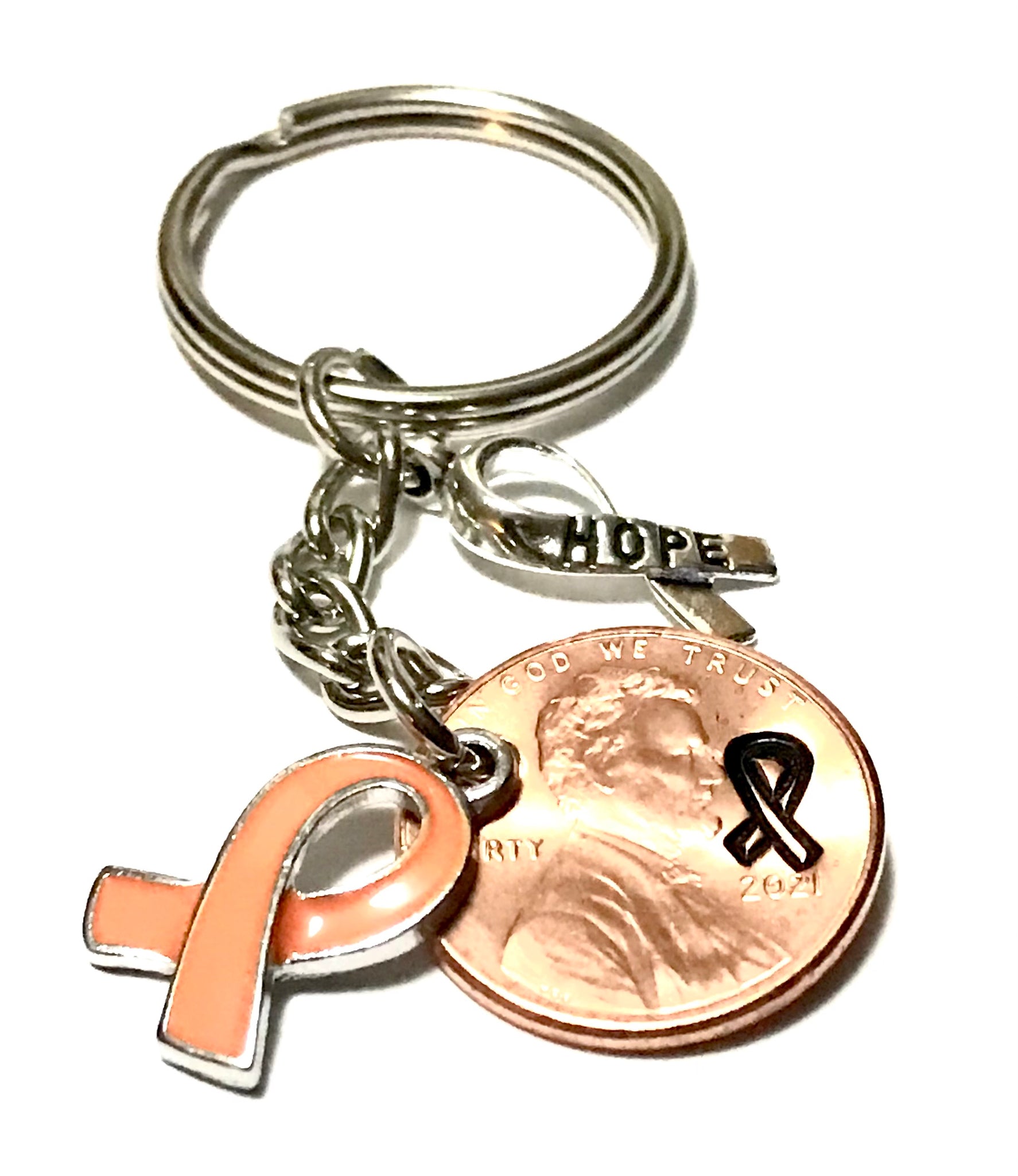 Kidney Cancer Awareness Orange Ribbon Lucky Penny Keychain