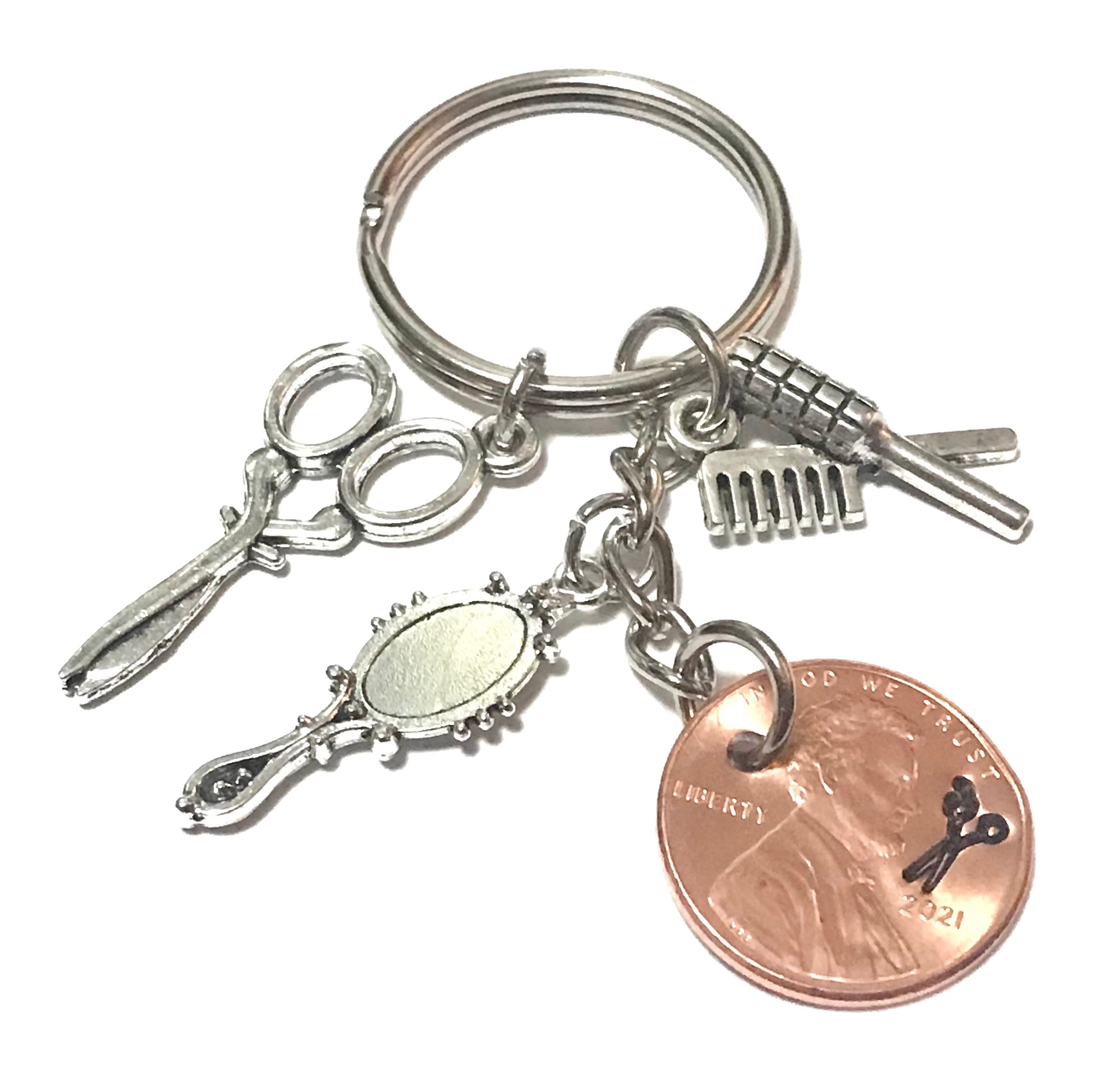 Cosmetologist Scissors, Hair Brush, & Silver Mirror Charms Lucky Penny –  Palmetto Charms & Etc.